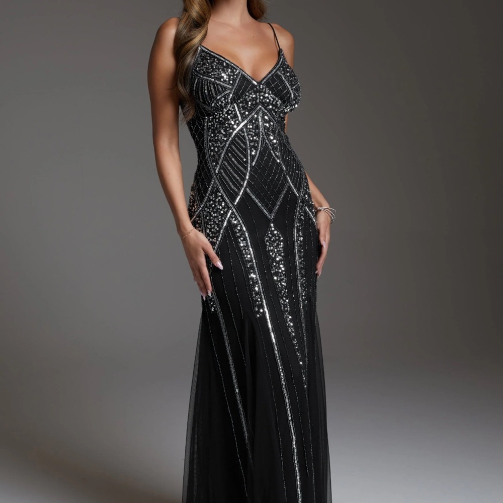 Elegant Embellished sequin Black Evening Gown